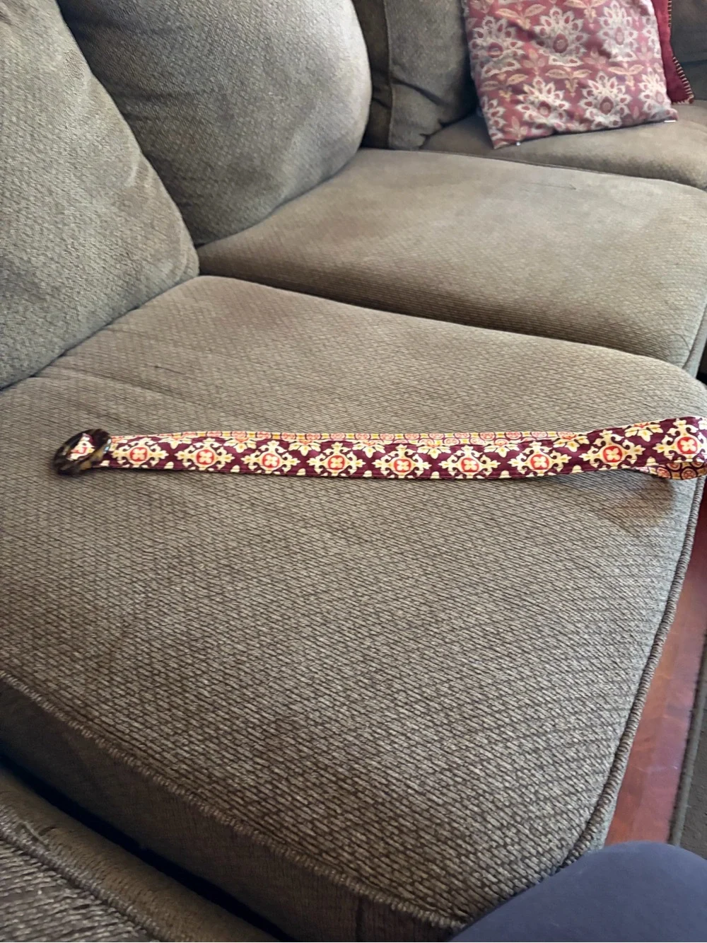 Vera Bradley Maroon Floral Fabric Belt with Round Tortoiseshell Buckle